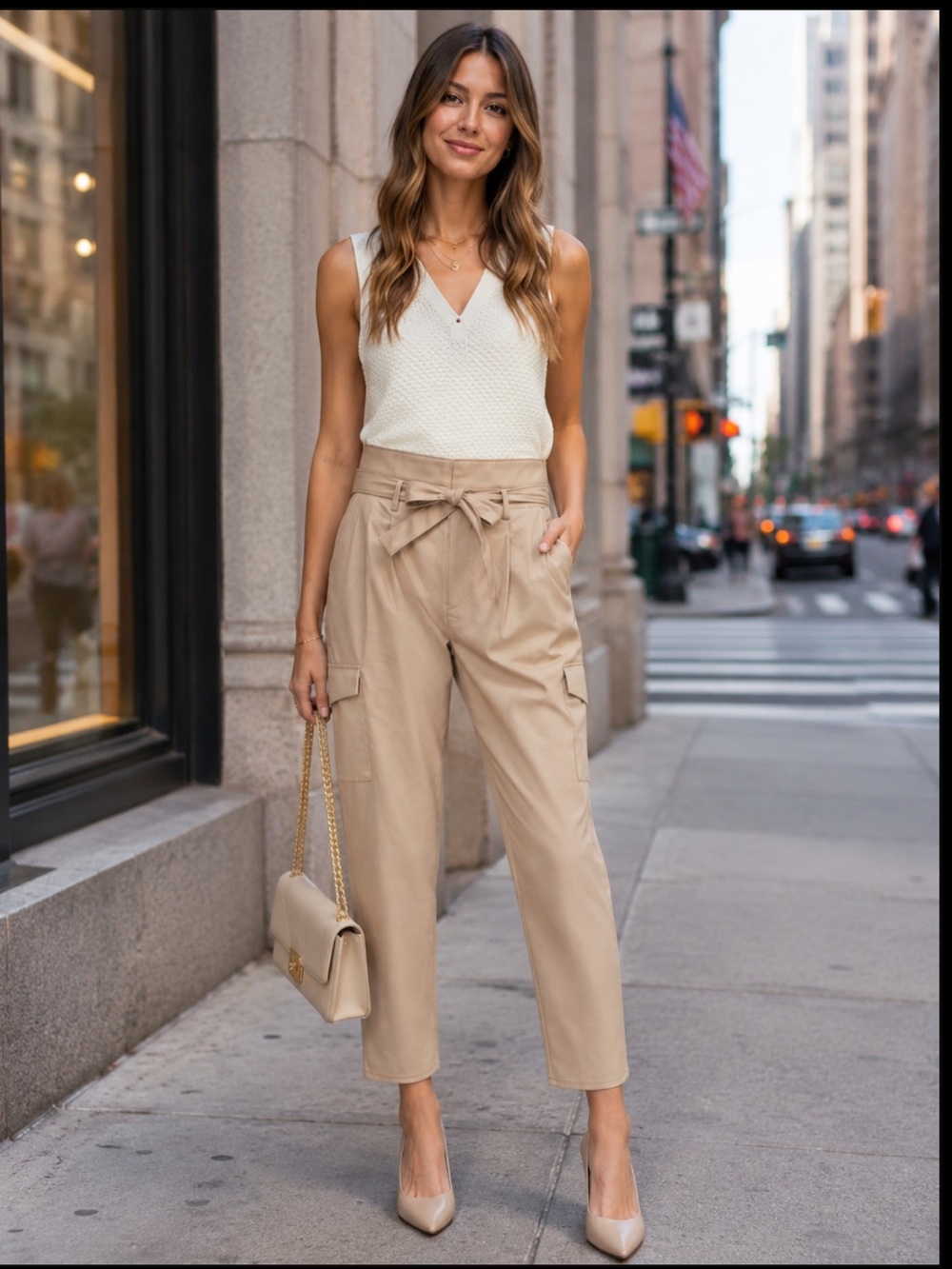 NWT Paige Faux Leather Cropped Tami Pant in Taupe Quiet Luxury‎ All Seasons